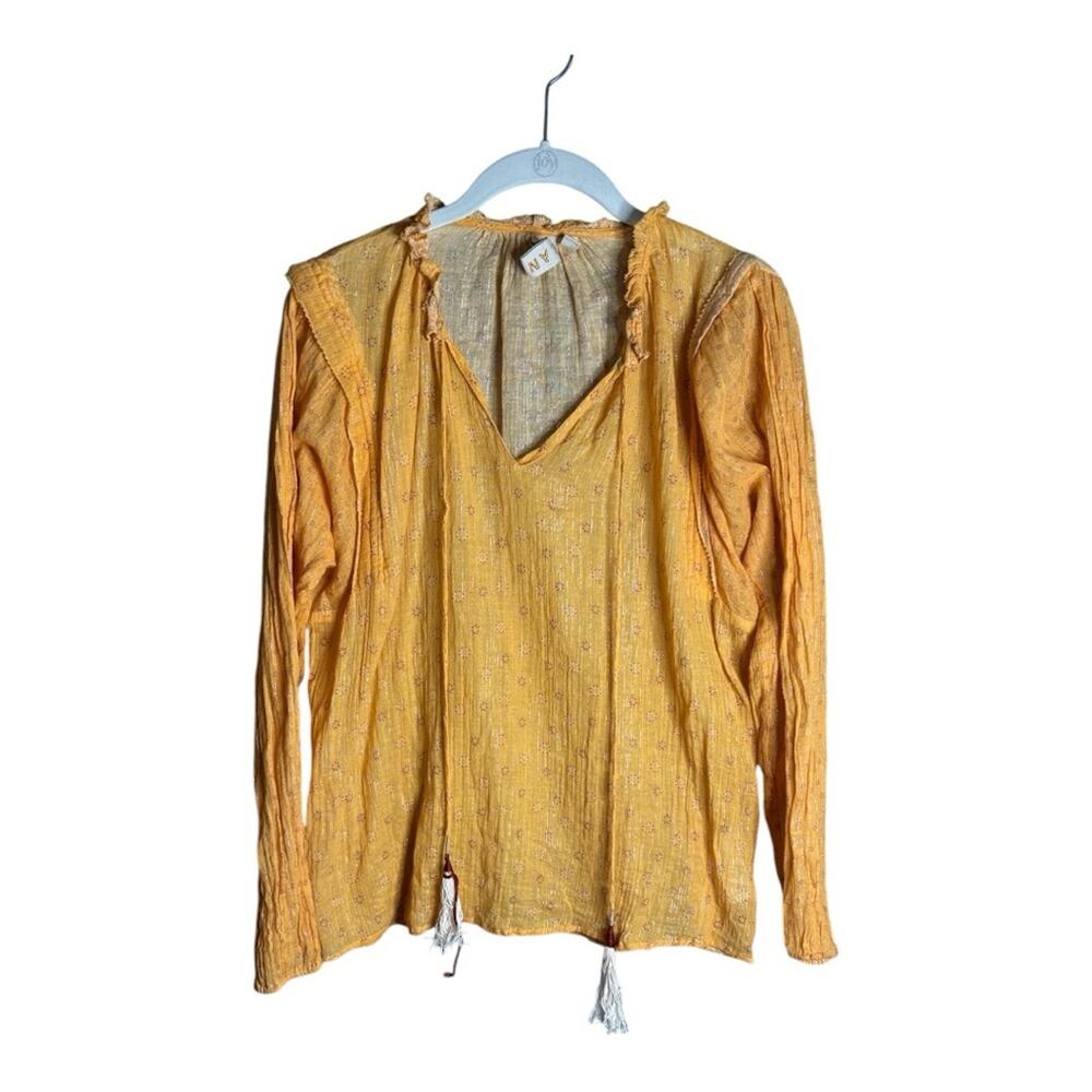 Dolan Gold Long Sleeve Blouse Metallic Detail & Tassel Medium
